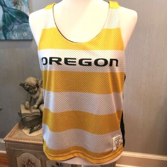 University of Oregon Reversible Stripe Solid Jersey Racerback Mesh Tank Top Sz M - Picture 2 of 7